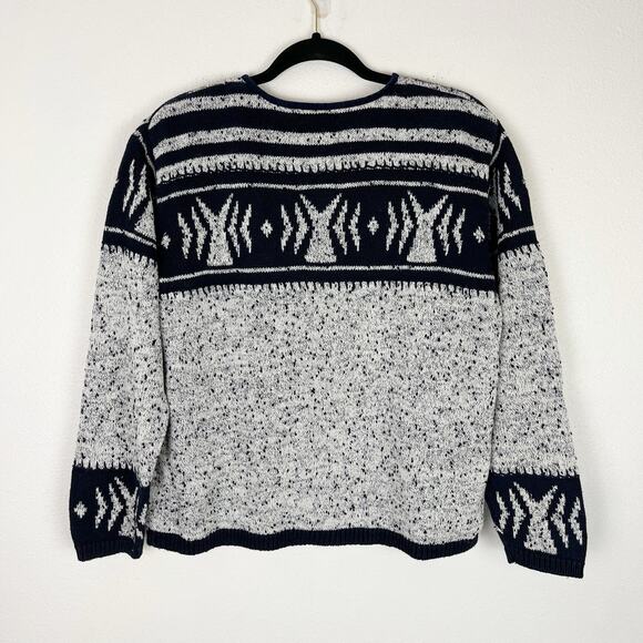 Vintage Christopher & Banks Sweater Navy Blue Chunky Knit Nordic Style Hand Knit - Picture 2 of 8